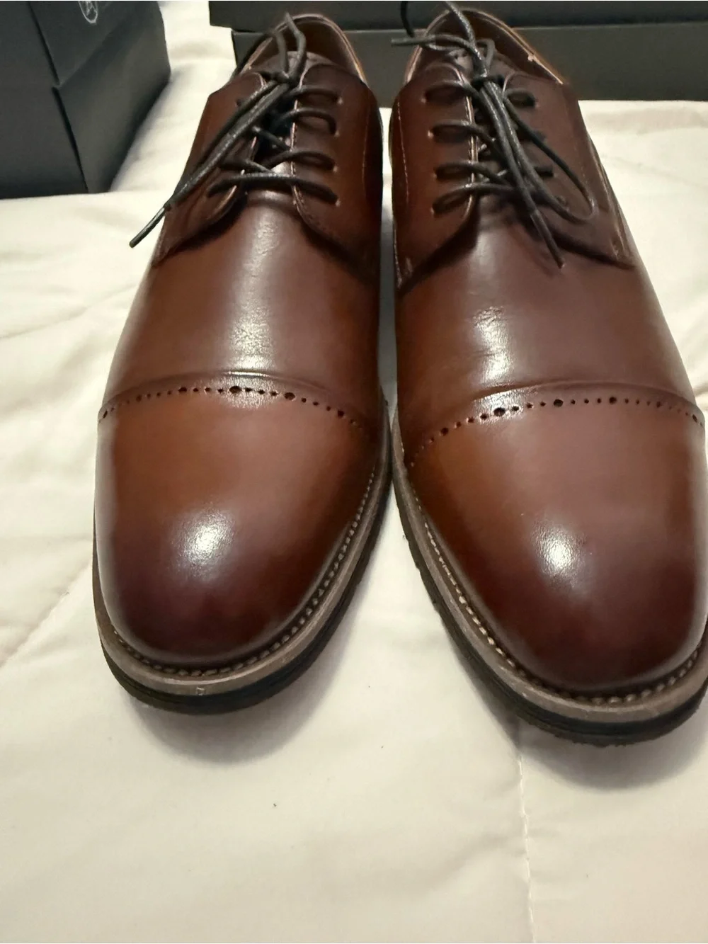 Stacy Adams Brown Leather Cap-Toe Lace-Up Oxfords